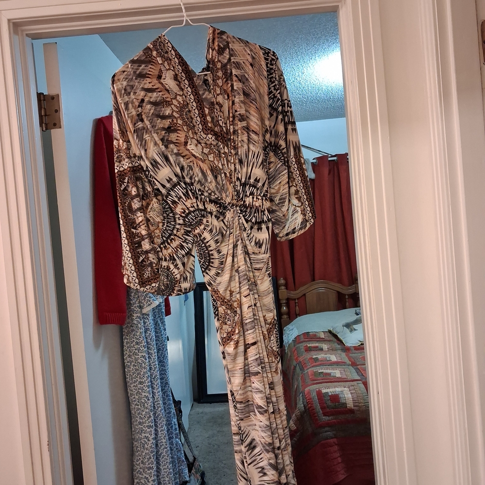 Bohemian Print Maxi Dress in Neutral Tones - Picture 2 of 4